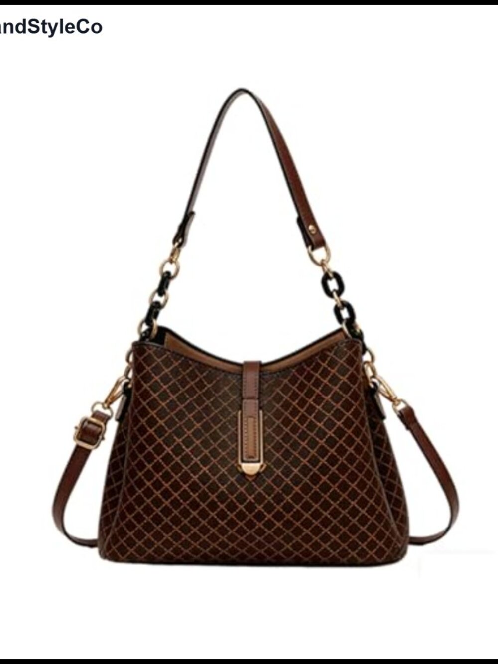 PU Leather Bucket Bag with Rhombus Pattern Crossbody Shoulder Handbag